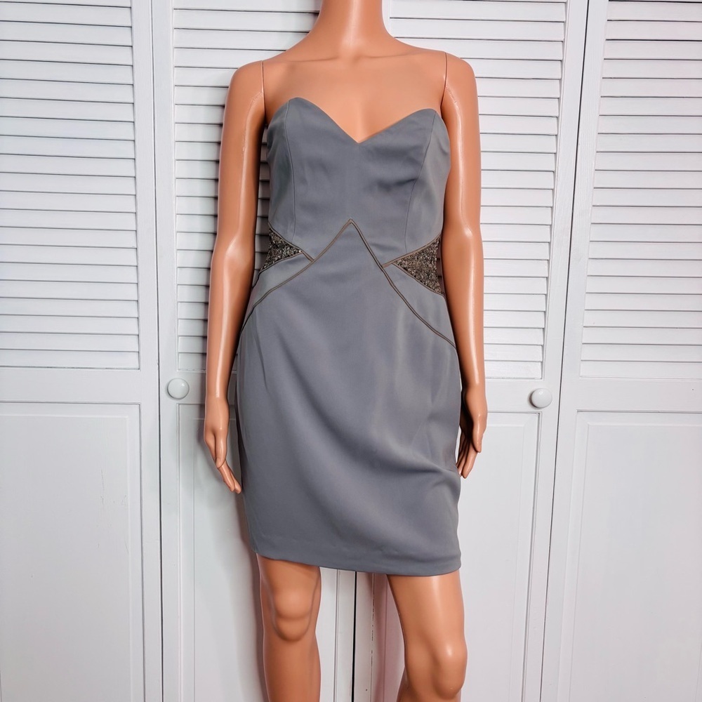 Jay Godfrey Gray Sweetheart Neckline Sequin Strapless Mini Dress Size 4